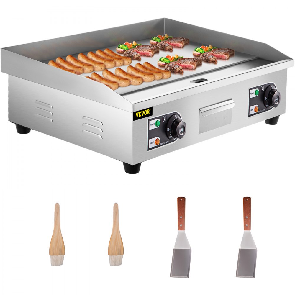 VEVOR 29" Commercial Electric Griddle 110V 3000W Electric Countertop Griddle Non-Stick Restaurant Teppanyaki Flat Top Grill Stainless Steel Adjustable Temperature Control 122°F-572°F (NO PLUG) - DPL30YC820PJCMS01V1