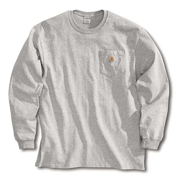 Carhartt Men's Long Sleeve Pocket T-Shirt, Cotton/Polyester, Pullover Closure, 1 Pocket(s), Gray - K126-HGY XXL REG
