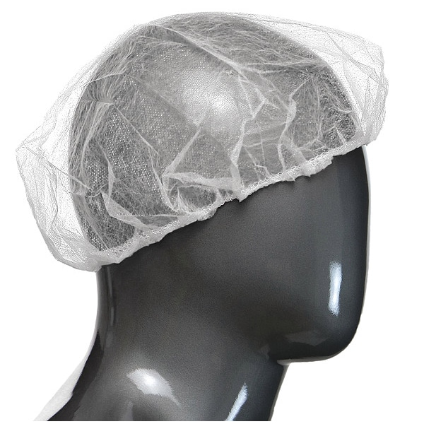 West Chester Protective Gear Bouffant Cap, Polypropylene, 24 in Dia., White, L, 1000 PK - UB-24-1000