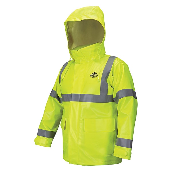 Mcr Safety Flame Resistant Rain Jacket, 11 cal/sq cm, L, 11 oz PVC, Snaps, Zipper Closure - BJ238JHL