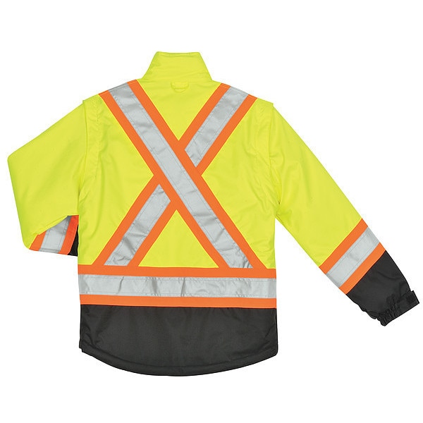 Tough Duck Hi-Vis 5-in-1 Safety Jacket, 300D Poly Oxford with PU Coating, Class 3 Type R, Fluorescent Green - S42641