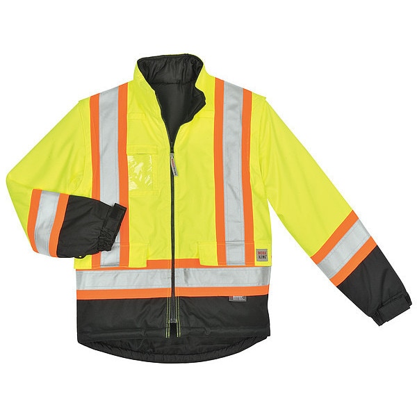 Tough Duck Hi-Vis 5-in-1 Safety Jacket, 300D Poly Oxford with PU Coating, Class 3 Type R, Fluorescent Green - S42641
