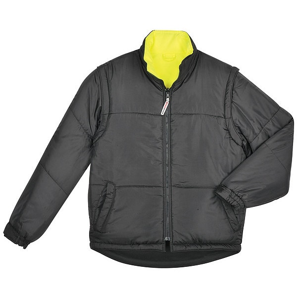 Tough Duck Hi-Vis 5-in-1 Safety Jacket, 300D Poly Oxford with PU Coating, Class 3 Type R, Fluorescent Green - S42641
