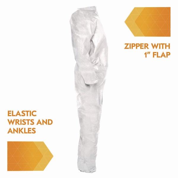 Kleenguard A20 Breathable Particle Protection Coveralls, Zip Front, Elastic Back, Wrists, Ankles, 3XL, White, 20PK - KCC 49106