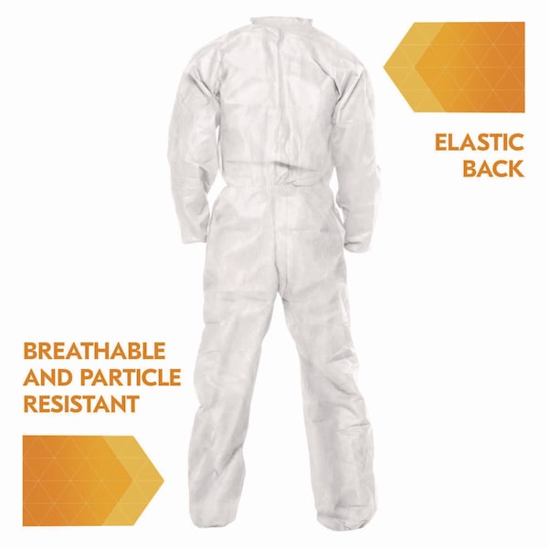 Kleenguard A20 Breathable Particle Protection Coveralls, Zip Front, Elastic Back, Wrists, Ankles, 3XL, White, 20PK - KCC 49106