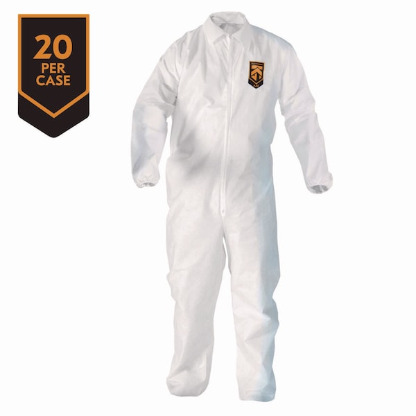 Kleenguard A20 Breathable Particle Protection Coveralls, Zip Front, Elastic Back, Wrists, Ankles, 3XL, White, 20PK - KCC 49106