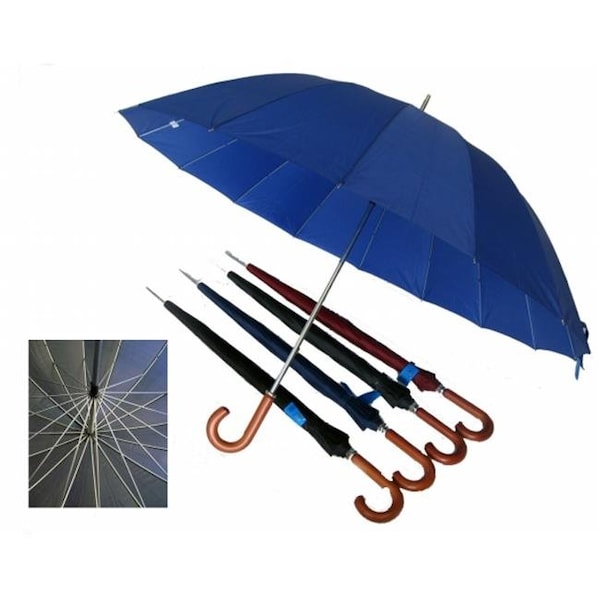 Conch Conch 1220C 60 in. Arc 16 Ribs Jumbo Umbrella with Curve Wooden Handle and Wind-Proof - Assorted Colors - 1220C
