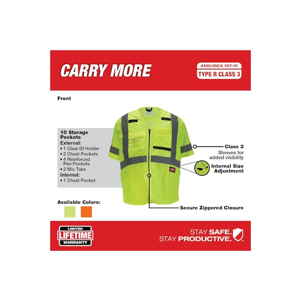 Milwaukee Tool Class 3 High Visibility Yellow Safety Vest - 2X-Large/3X-Large - 48-73-5143