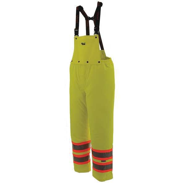 Viking Hi-Visibility Rain Bib Pants, Polyester, 32 1/2 in Inseam, 39 in Waist, 0.80mm Thickness, XL - U6400PG-XL