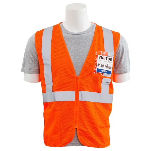 Deltaplus Safety Vest, Chest ID Pocket, Mesh, Class 2, S363ID, Hi-Viz Orng, 3XL - 62671