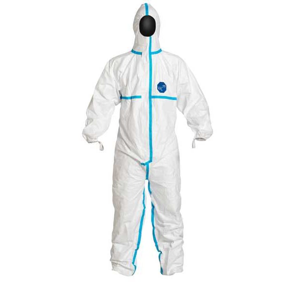 Dupont Disposable Coverall, Hooded, 3XL, Tyvek(R) 600, Adhesive, Elastic Cuff, Elastic Ankle, Taped Seam - TY198TWH3X0025PI