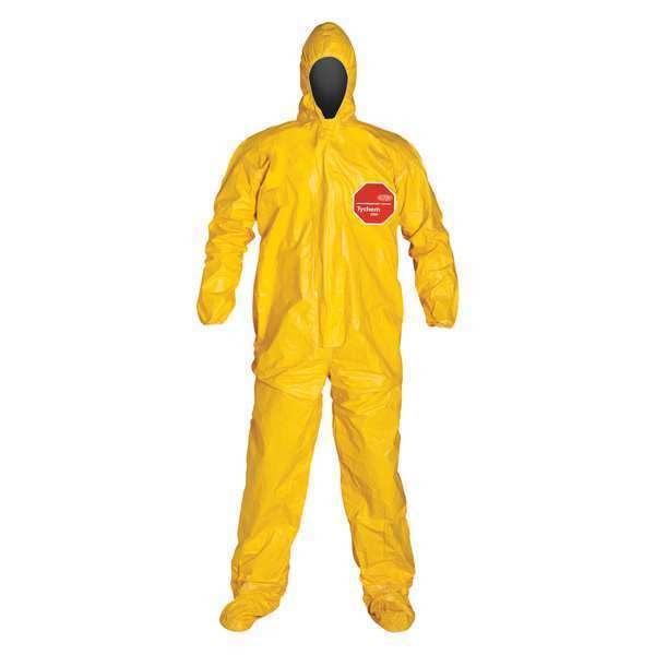 Dupont Chemcial Resistant Coverall, Hooded, XL, Tychem(R) 2000, Adhesive, Elastic Cuff, Taped Seam, 4 PK - QC122TYLXL000400