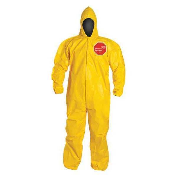 Dupont Chemcial Resistant Coverall, Hooded, 2XL, Tychem(R) 2000, Adhesive, Elastic Cuff, Elastic Ankle - QC127BYL2X001200