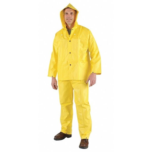 Mcr Safety 3-Piece Rainsuit with Detachable Hood, PVC, 0.28 mil Thick, Detachable, Yellow, L - 3003L