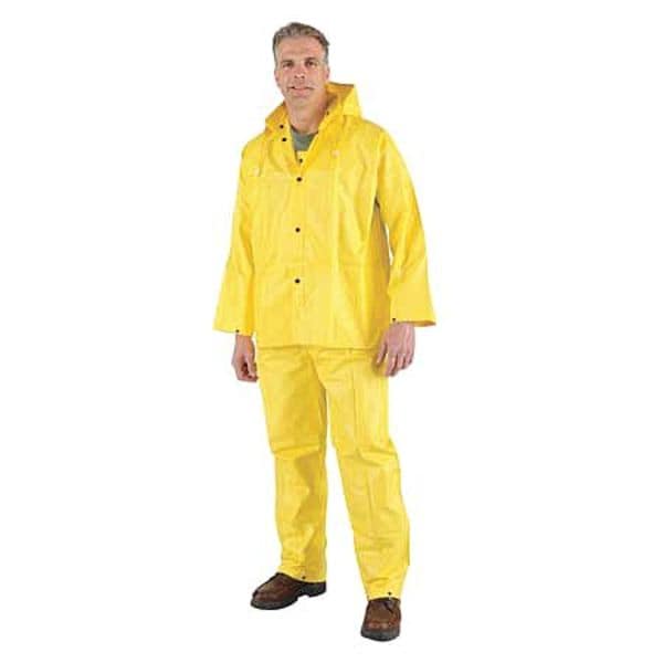 Mcr Safety 3-Piece Rainsuit with Detachable Hood, PVC, 0.28 mil Thick, Detachable, Yellow, L - 3003L