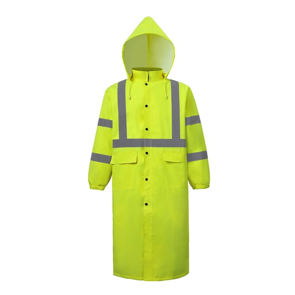 2W International Hi-Vis Rain Coat, 100% Polyester Oxford with PU coating, Class 3 Lime, XL - 650C-3 XL