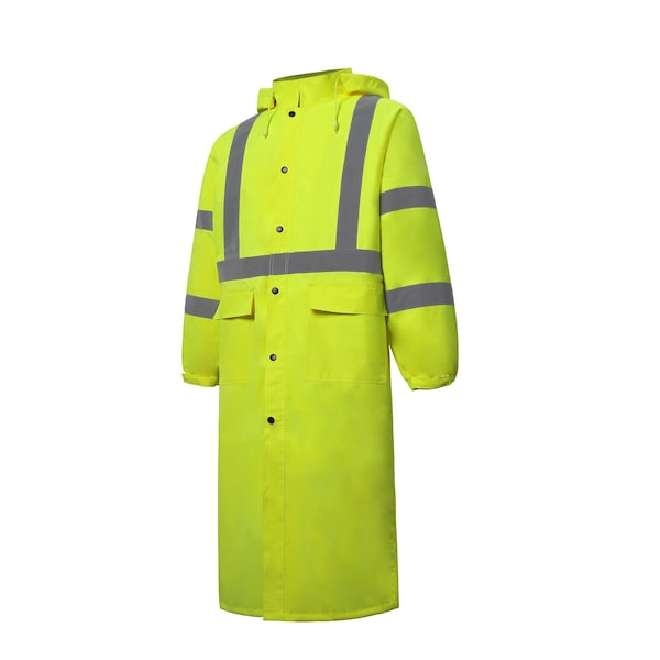 2W International Hi-Vis Rain Coat, 100% Polyester Oxford with PU coating, Class 3 Lime, XL - 650C-3 XL