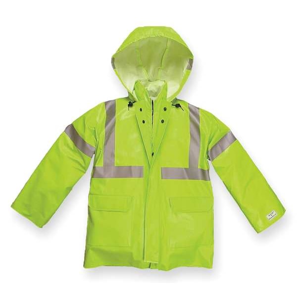 Nasco Arc Flash Rain Jacket, 7.2 cal/sq cm, L, 8 oz Leather PU/PVC, Zipper Front with Dual Over Closure - 1503JFYL
