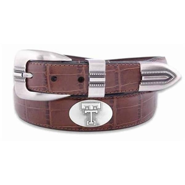 Zeppelinproducts ZeppelinProducts TXT-BOLPTCRC-TAN-42 Texas Tech Concho Croc Tan Leather Belt; 42 Waist - TXT-BOLPTCRC-TAN-42