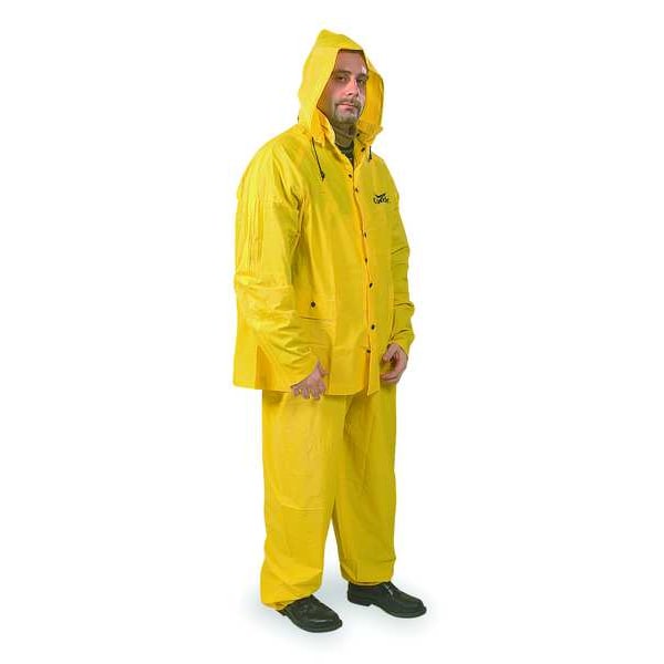 Condor 3-Piece Rainsuit with Detachable Hood, PVC, 10 mil Thick, Snap-On (Included), Yellow, XL - 3AK84