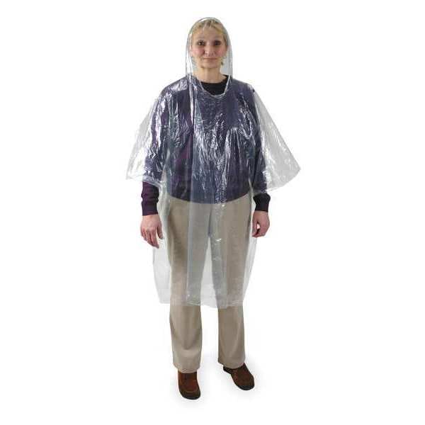 Condor Disposable Rain Poncho, Clear, Polyethylene, Pull-On, 40 in Lg, 0.02 mm Thick, 24 Per Pack - 2ELD5