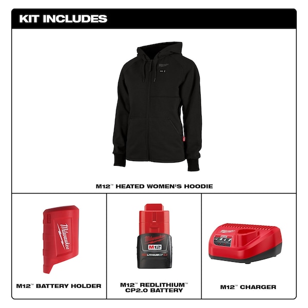 Milwaukee Tool M12 Heated Women's Hoodie Kit - Black Small - 336B-21S