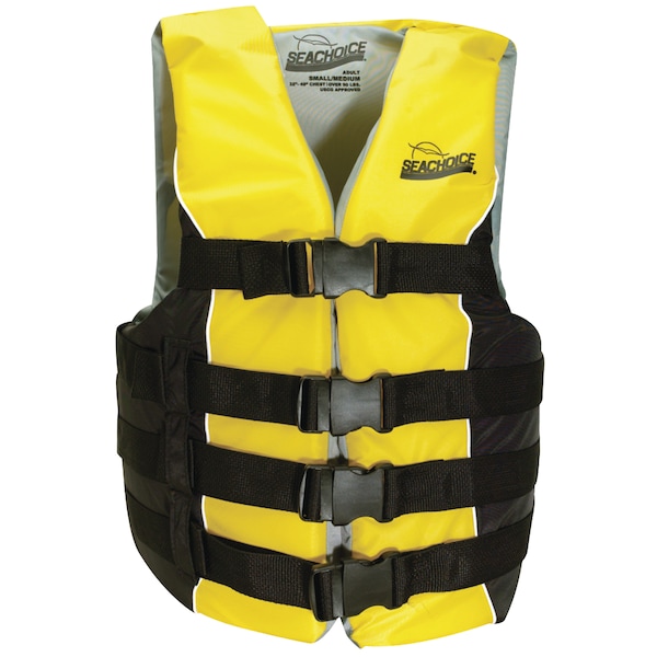 Seachoice Deluxe Type III 4-Belt Ski Vest - Yellow/Black, Sm/Md, 90 lbs. & Up - 86410