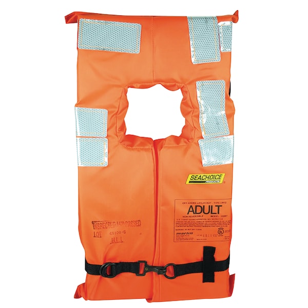 Seachoice Type I Offshore Vest Reflect Tape, Adult, Flo Orange, Over 90 lb. - 85900