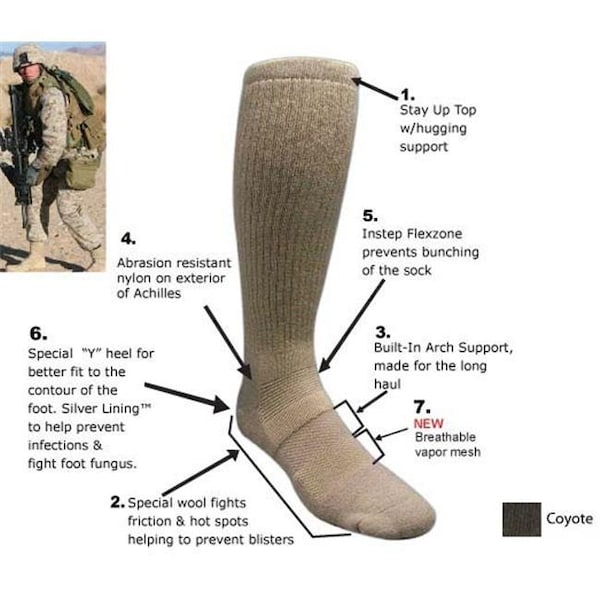 Covert Threads Covert Threads CT-5457-CB 4 - 8 Sand Military Boot Sock in Coyote Brown - TGCT-5457-CB