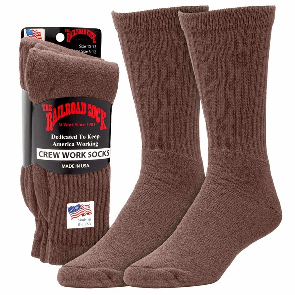 Railroad Sock Men's Crew Work Socks, Size 6-12 M, Brown, 3PK - 6033