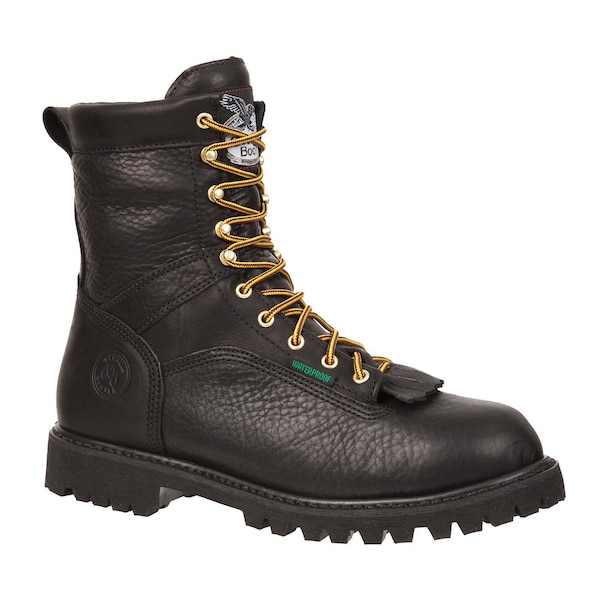 Georgia Boot Men's Waterproof Lace-To-Toe Work Boot, 10.5 W, Full-Grain Leather, 8 in Height, Black - G8010
