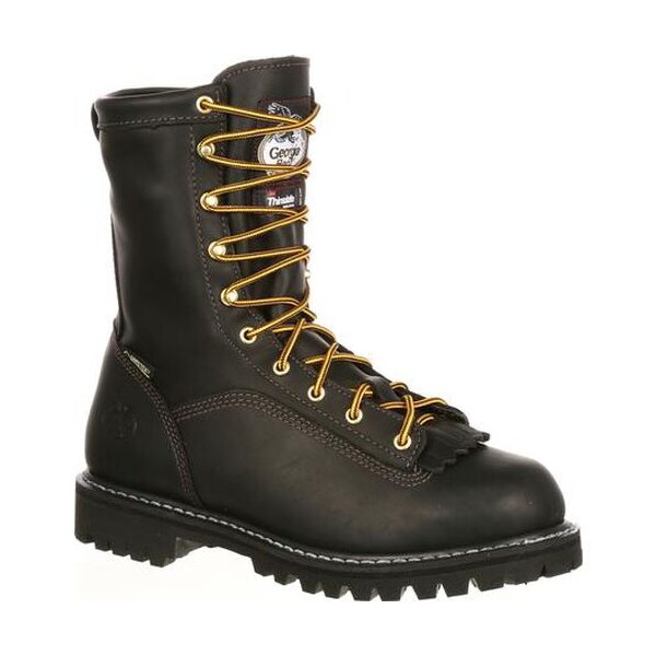 Georgia Boot Men's Waterproof Insulated Lace-to-Toe Work Boot, 10 W, Full-Grain Leather, 8 in Height, Black - G8040