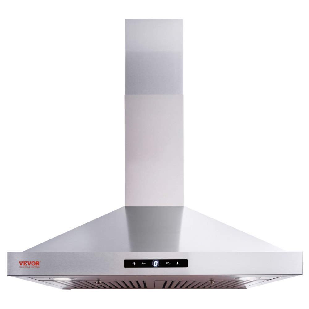 VEVOR Wall Mount Range Hood, Ductless Chimney-Style Kitchen Stove Vent, Stainless Steel Permanent Filter with 3-Speed Exhaust Fan, 2 Baffle Filters, LED Lights, Touch Control Panel (30 inch) - D30INCH350CFMTULZV1