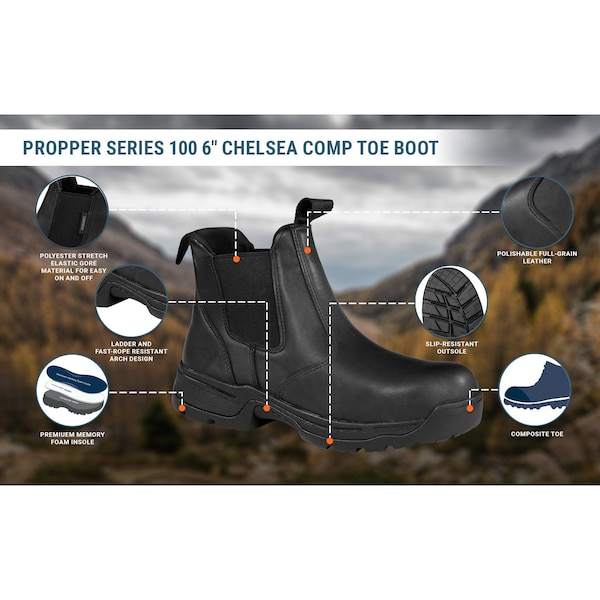 Propper Men's Series 100 6in. Chelsea Comp Toe Boots Black, 10.5 W - F4535
