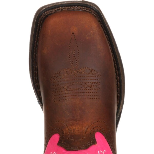 Durango Kids Western Boot, 5 M, Leather, 8 in H, Brown/Pink - DWBT094