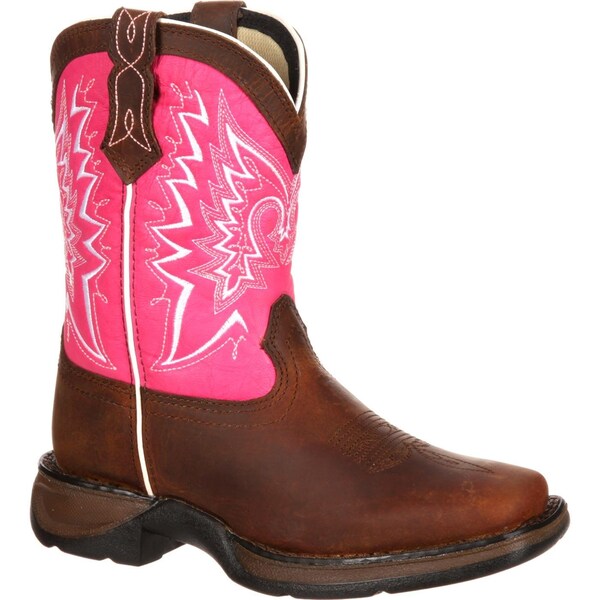 Durango Kids Western Boot, 5 M, Leather, 8 in H, Brown/Pink - DWBT094