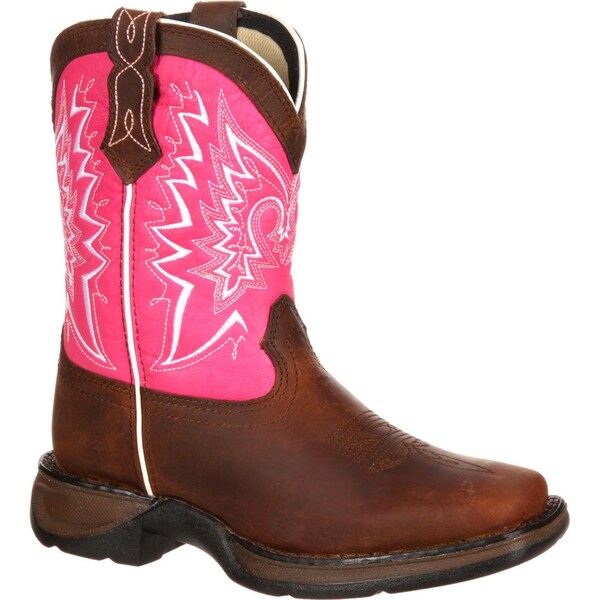 Durango Kids Western Boot, 5 M, Leather, 8 in H, Brown/Pink - DWBT094