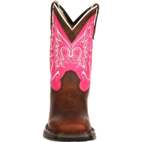 Durango Kids Western Boot, 5 M, Leather, 8 in H, Brown/Pink - DWBT094