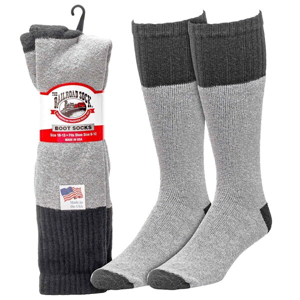 Railroad Sock Men's Boot Sock, 6-12 M, Grey/Black, 2PK - 1201