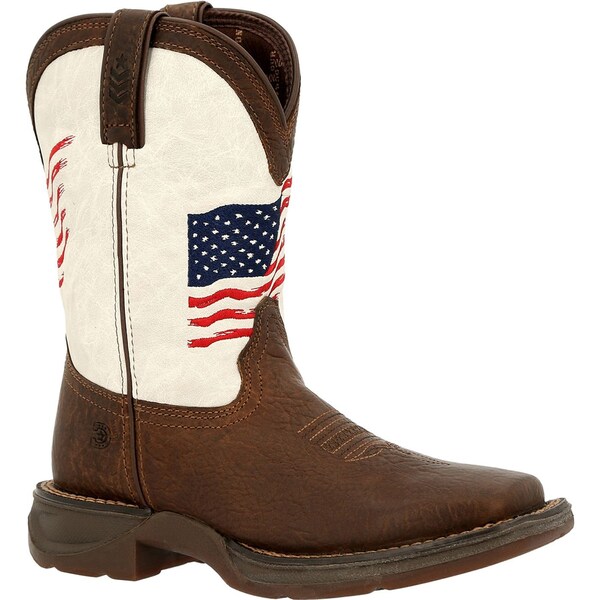 Durango Kids Western Boot, 5.5 M, Leather, 8 in H, Bay Brown/White - DBT0234Y