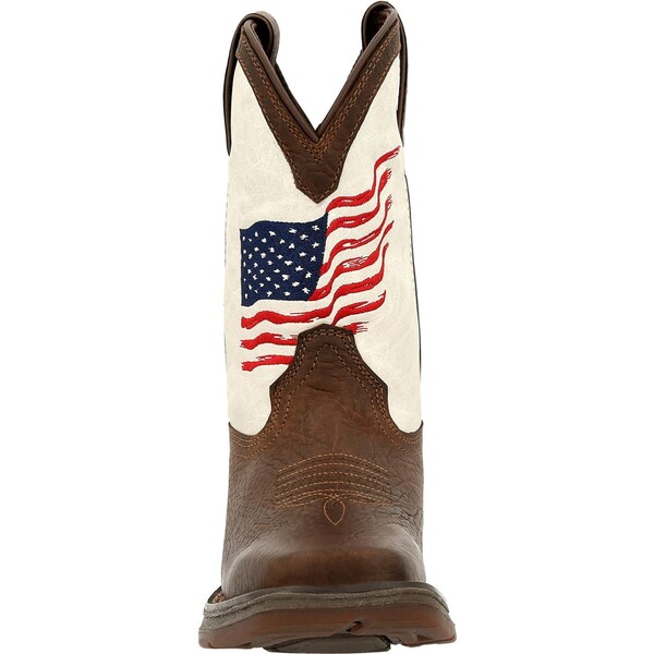 Durango Kids Western Boot, 5.5 M, Leather, 8 in H, Bay Brown/White - DBT0234Y