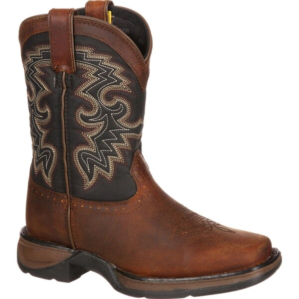 Durango Kids Western Boot, 4.5 M, Leather, 8 in H, Tan Black - DWBT050