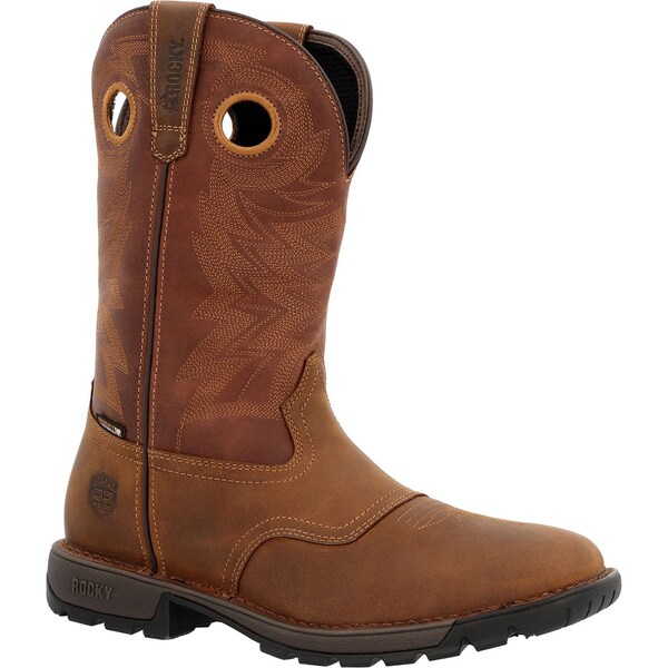 Rocky Waterproof Western Boot, 12 M, Leather, 11 in H, Brown - RKW0380