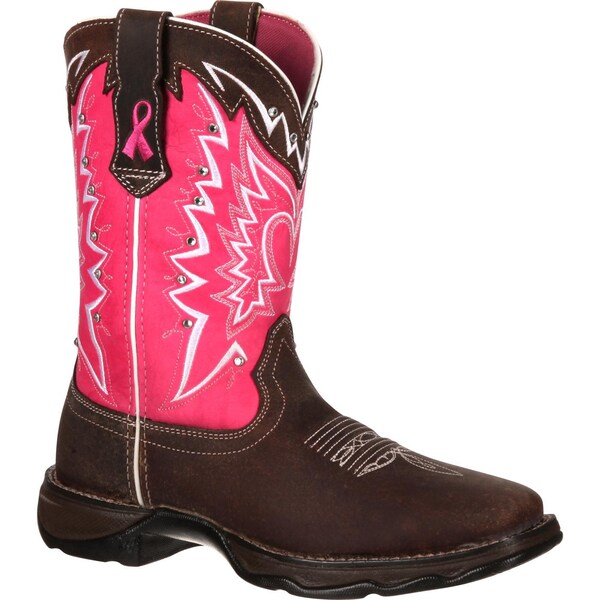 Durango Women's Western Boot, 7 M, Leather, 10 in H, Dark Brown/Pink - RD3557