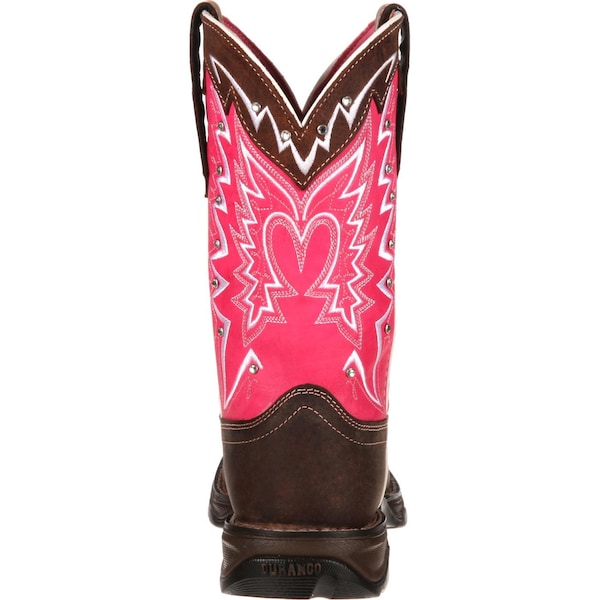 Durango Women's Western Boot, 7 M, Leather, 10 in H, Dark Brown/Pink - RD3557
