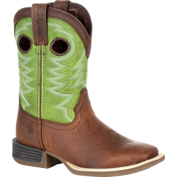 Durango Kids Western Boot, 4.5 M, Leather, 8 in H, Frontier Brown/Lime - DBT0221Y