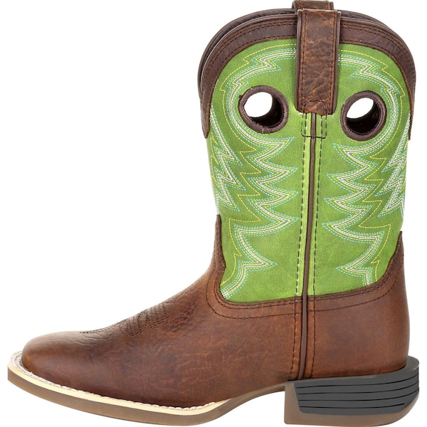 Durango Kids Western Boot, 4.5 M, Leather, 8 in H, Frontier Brown/Lime - DBT0221Y