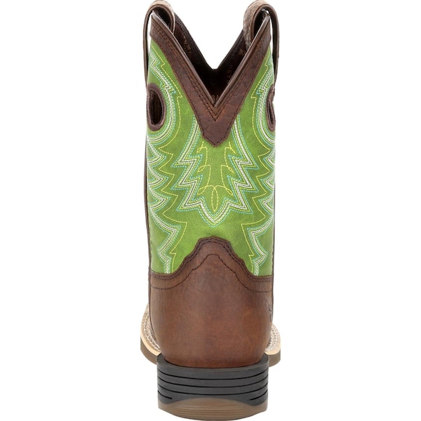 Durango Kids Western Boot, 4.5 M, Leather, 8 in H, Frontier Brown/Lime - DBT0221Y