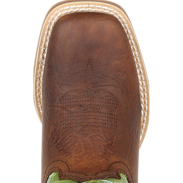 Durango Kids Western Boot, 4.5 M, Leather, 8 in H, Frontier Brown/Lime - DBT0221Y