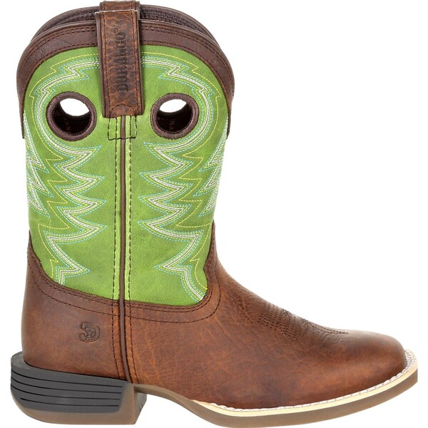 Durango Kids Western Boot, 4.5 M, Leather, 8 in H, Frontier Brown/Lime - DBT0221Y